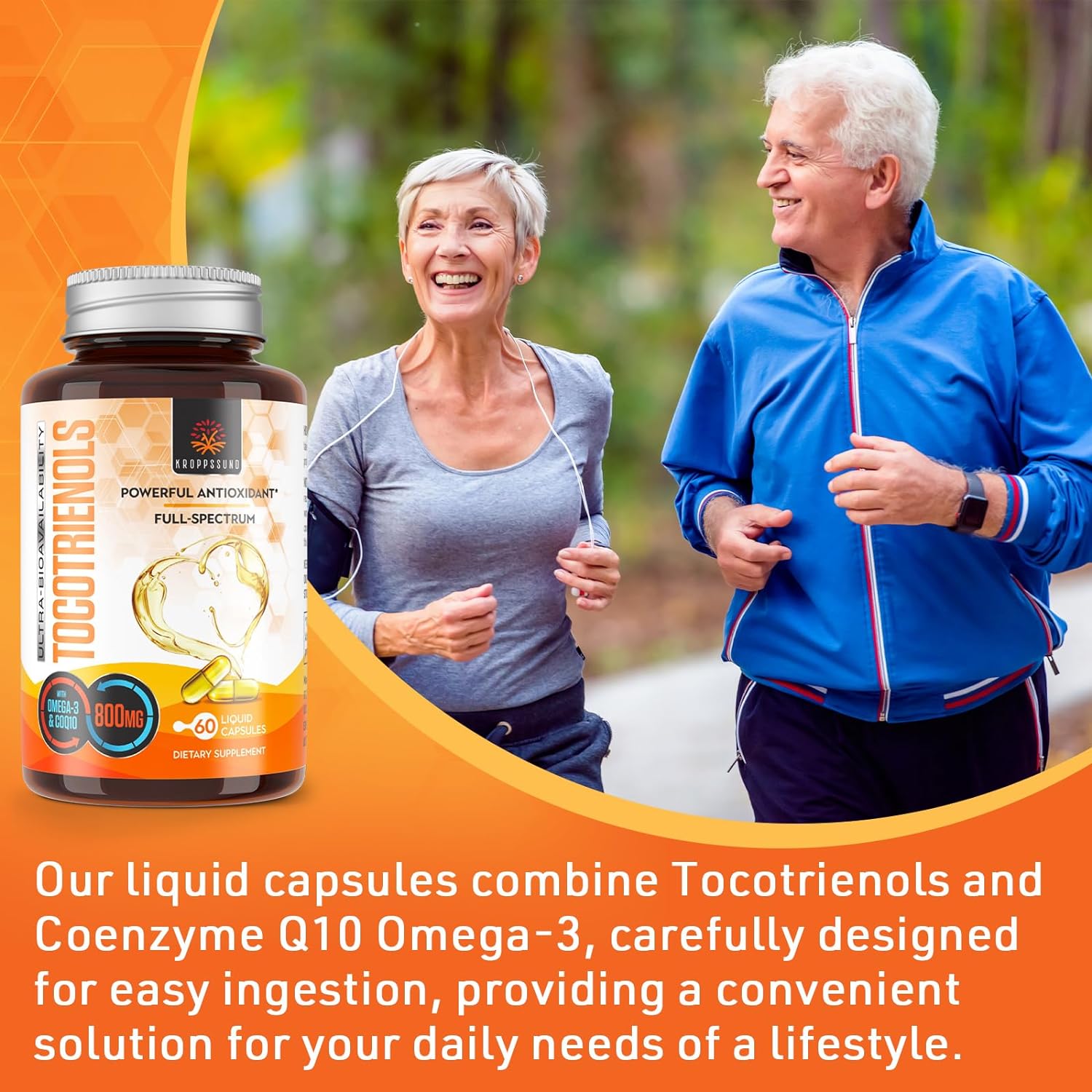 Kroppssund Tocotrienols 800mg Supplement | Rich in Vitamin E Tocotrienols, Cardiovascular, Antioxidant, Cellular Energy Production - 60 Liquid Capsules : Health & Household