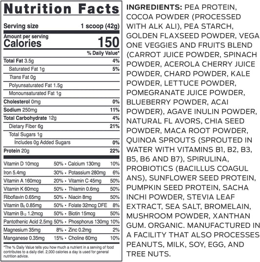 Vega Organic All-In-One Vegan Protein Powder, Chocolate - Superfood Ingredients, Vitamins For Immunity Support, Keto Friendly, Pea Protein For Women & Men, 13.2 Oz (Packaging May Vary)