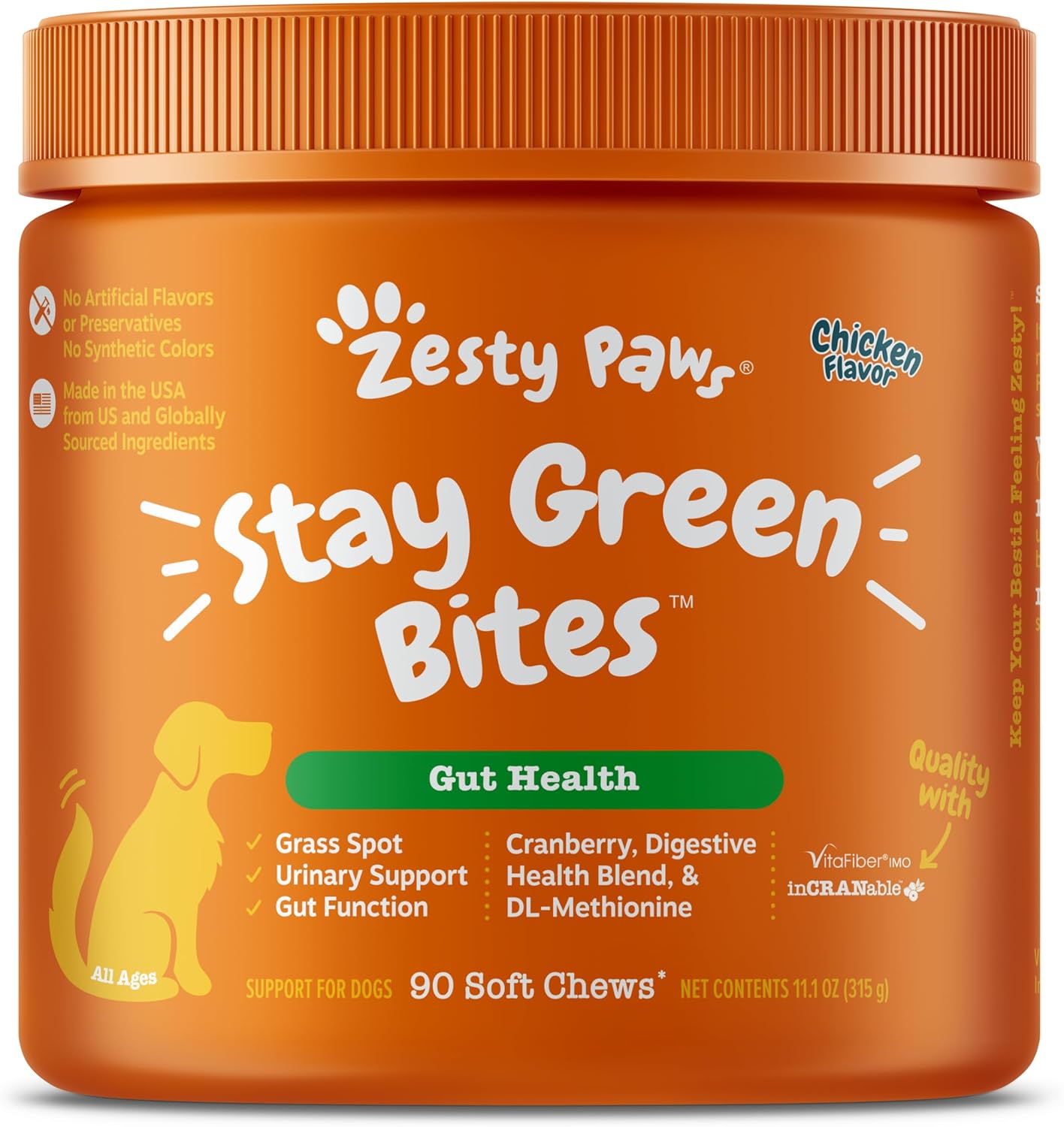 Zesty Paws Stay Green Bites For Dogs - Grass Burn Soft Chews For Lawn Spots Caused By Dog Urine - With Cranberry For Urinary Tract & Bladder - Chicken - 90 Count