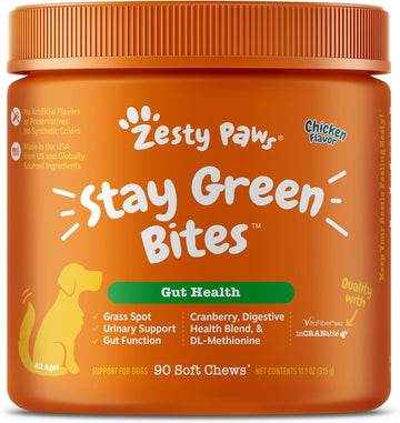 Zesty Paws Stay Green Bites For Dogs - Grass Burn Soft Chews For Lawn Spots Caused By Dog Urine - With Cranberry For Urinary Tract & Bladder - Chicken - 90 Count