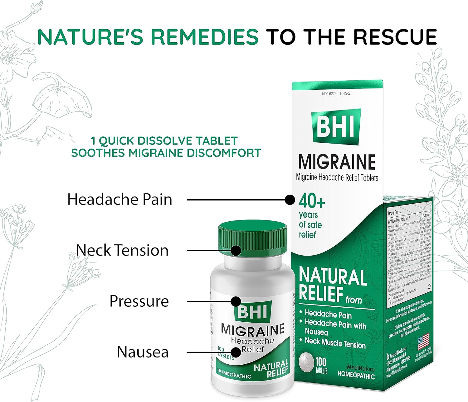 BHI Migraine Natural Headache & Migraine Relief 17 Powerful Multi-Symp