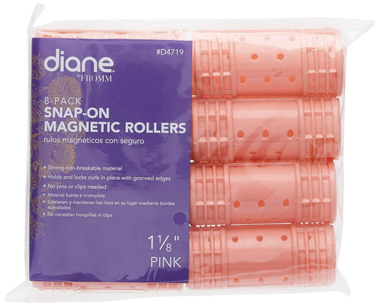 Diane Snap-On Magnetic Rollers Pack of 8 Hair Curlers for Women and Girls, Small, Diameter, Pink, D4719, 8 Count (Pack of 1)