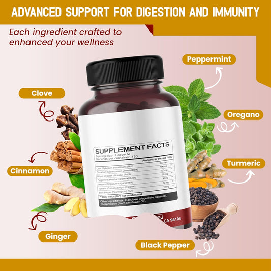 Liposomal Cloves Supplement With Cinnamon, Ginger, Turmeric, Oregano & Black Pepper – Support Digestion, Immunity & Respiratory Wellness – 180 Vegan Capsules – Made In Usa