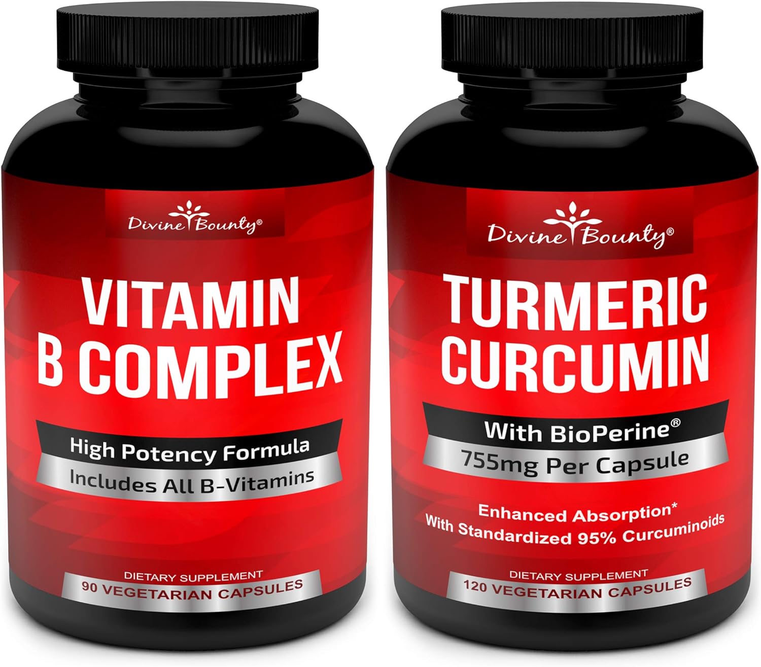 Divine Bounty Super B Complex Vitamins & Turmeric Curcumin Bundle
