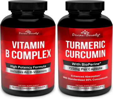 Divine Bounty Super B Complex Vitamins & Turmeric Curcumin Bundle