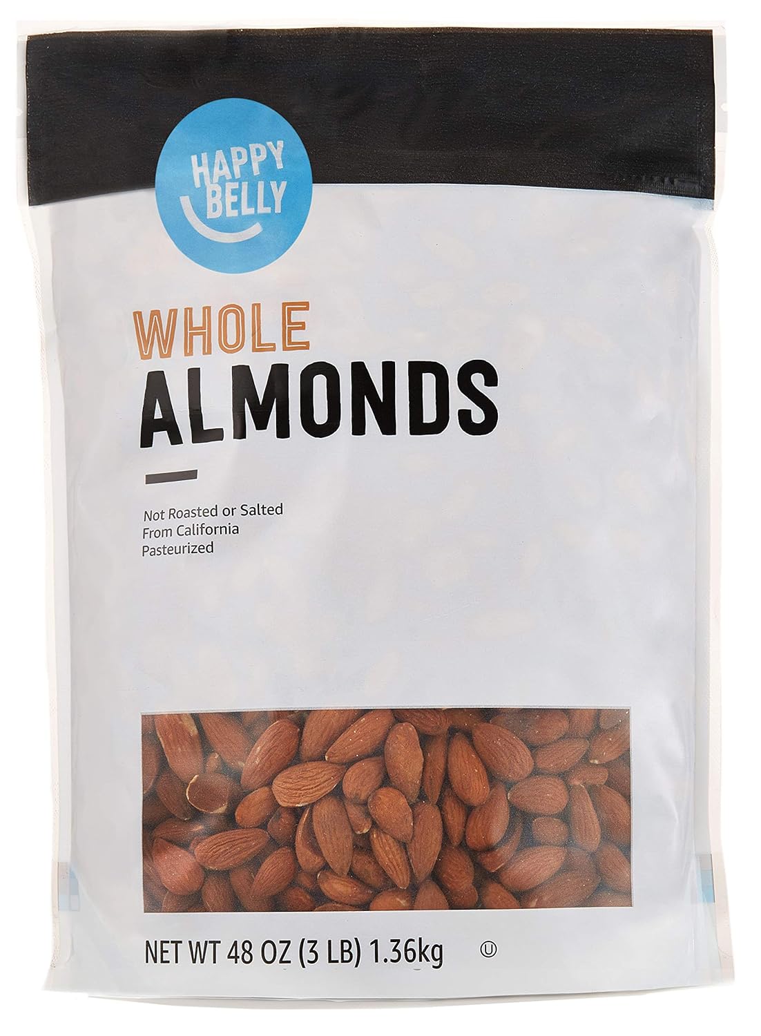 Amazon Brand - Happy Belly Whole Raw Almonds, 48 Ounce (Pack Of 1)