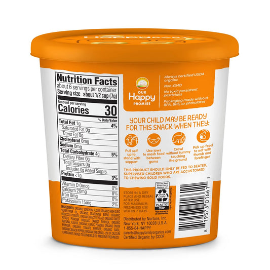 Happy Baby Organics Organic Snackers, Gluten Free Baked Grain Snack, Vegan Cheddar & Broccoli 1.5oz Cup (Pack of 6)