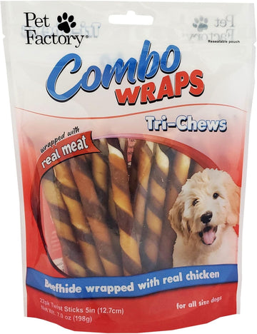 Pet Factory Combo Wraps Pork Flavored Beefhide 5" Twist Sticks Dog Chew Treats W/ Real Chicken Meat Wrap - 22 Count/1 Pack