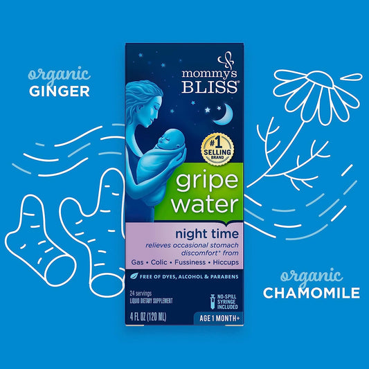 Mommy's Bliss Gripe Water Night Time, Infant Gas & Colic Relief, Gentle & Safe, 4 Weeks+, 4 FL OZ Bottle (Pack of 1)