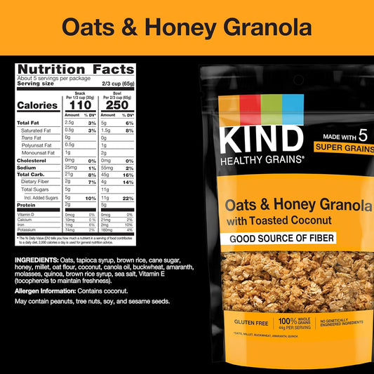 Kind Healthy Grains Clusters, Oats & Honey, Healthy Snacks, Gluten Free, 10G Protein, 3 Count