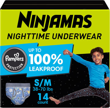 Pampers Ninjamas Nighttime Bedwetting Underwear Boys - Size S/M (38-70 Lbs), 14 Count