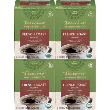 Teeccino French Roast Herbal Tea - Rich & Roasted Herbal Tea That’S Caffeine Free & Prebiotic For Natural Energy, Coffee Alternative, 10 Tea Bags (Pack Of 4)