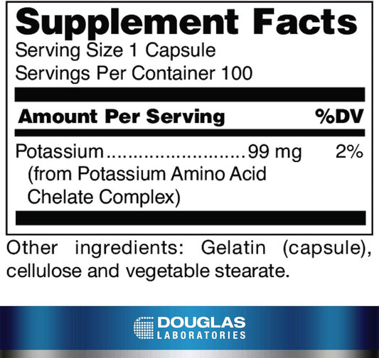 Douglas Laboratories Potassium 99 Mg Chelated | Supports Nerve Impulses, Skeletal Muscle Function, And Already Normal Blood Pressure* | 100 Capsules