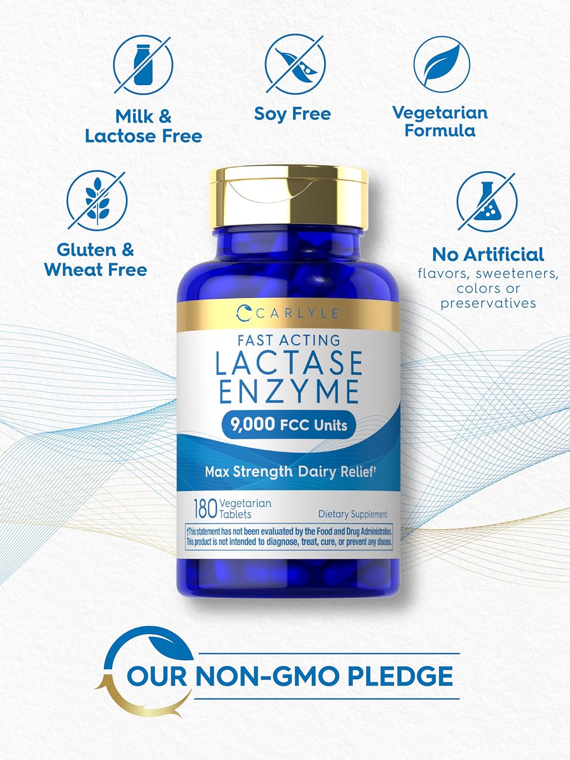 Carlyle Fast Acting Lactase Enzyme Pills | 9000 FCC | 180 Tablets | Dairy Relief Supplement | Max Strength Support | Non-GMO, Gluten Free Supplement : Health & Household