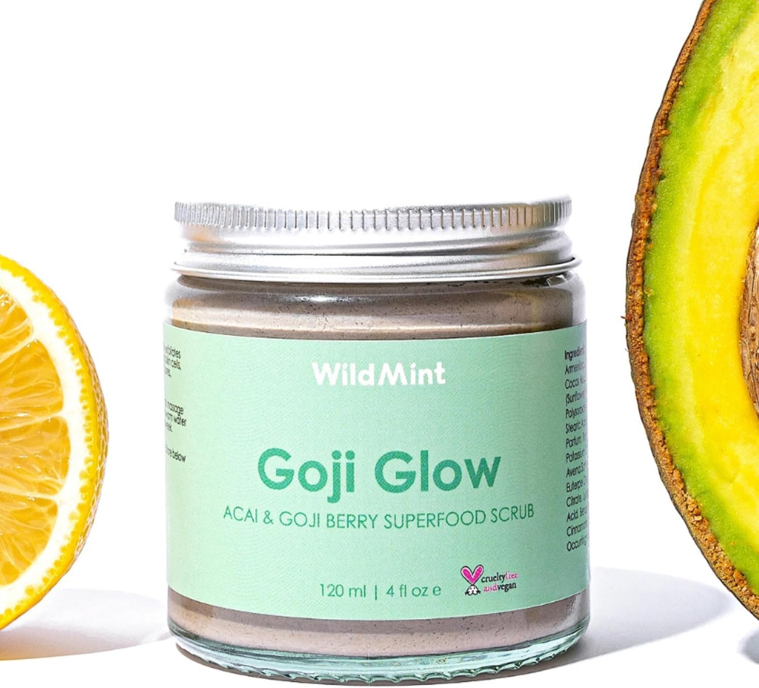 WildMint Goji Glow Natural Scrub | Exfoliating & Renewing Body & Face Scrub for Dry Skin | Gently Removes Dead Skin | Helps Acne & Hyperpigmentation | UK Made Vegan & Cruelty-Free Skincare | 120ml