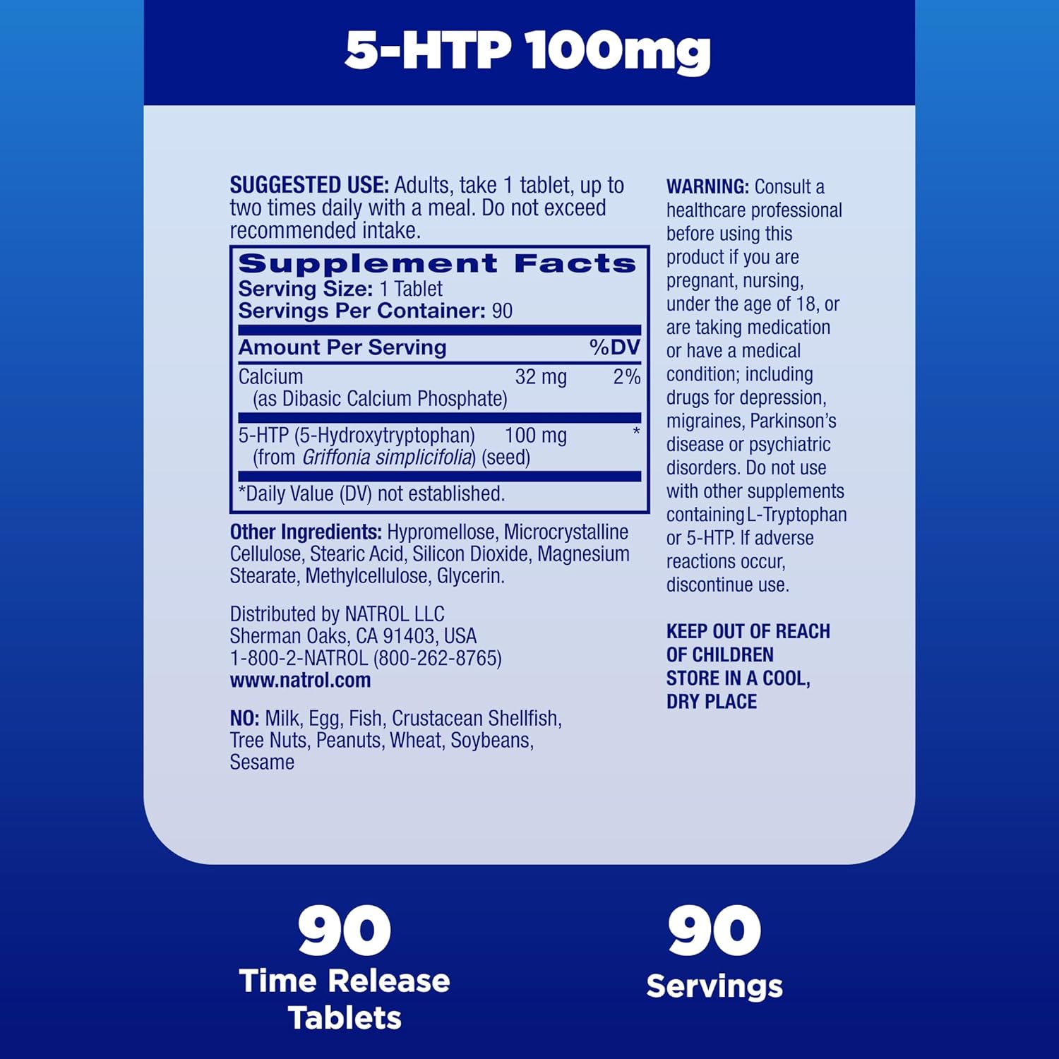 Natrol 5-HTP 100mg, Dietary Supplement Helps Support a Balanced Mood, Mood and Stress Support Supplement, 90 Time Release Tablets, 45-90 Day Supply : Health & Household