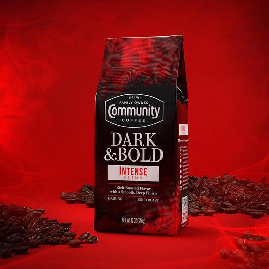 Community Coffee Dark & Bold Intense Blend, Dark Roast Ground Coffee, 12 Ounce Bag (Pack Of 2)