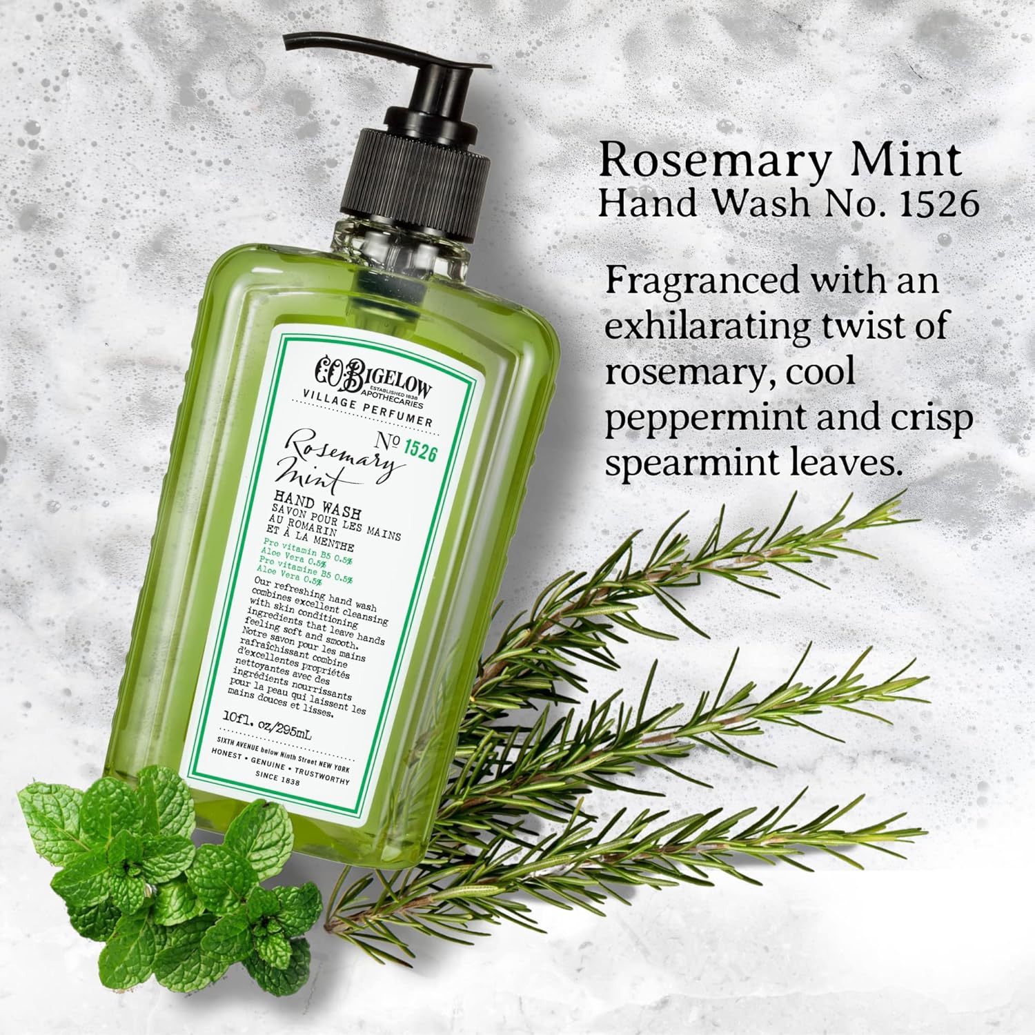 C.O. Bigelow Hand Wash Rosemary Mint, Village Perfumer Moisturizing Hand Soap For Bathroom & Kitchen With Aloe Vera And Pro-Vitamin B5, 10 Fl Oz : Beauty & Personal Care
