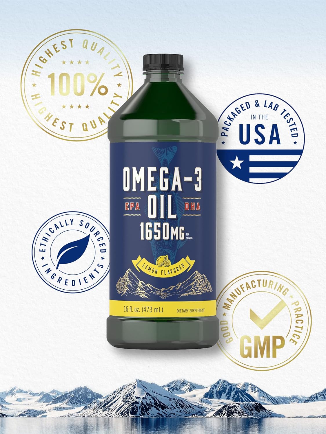 Carlyle Omega 3 Fish Oil | 1650mg | 32 fl oz (2 x 16oz Bottles) | Lemon Flavor | Non-GMO & Gluten Free Supplement : Health & Household