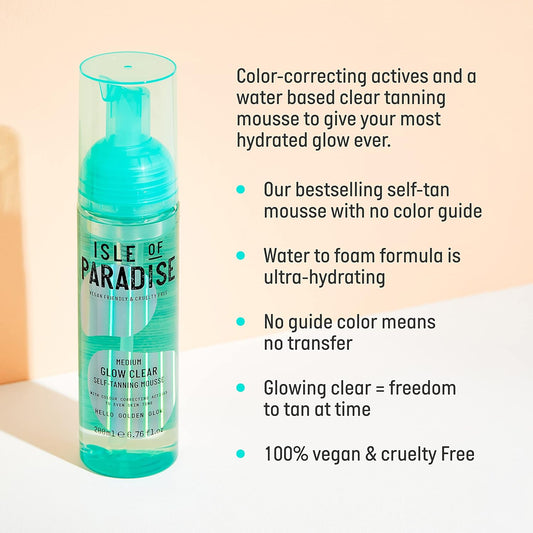 Isle Of Paradise Self Tan Mousse, Medium (200 Ml) Glow Clear Self Tanning Foam, Natural Ingredients & Vegan (Packaging May Vary)