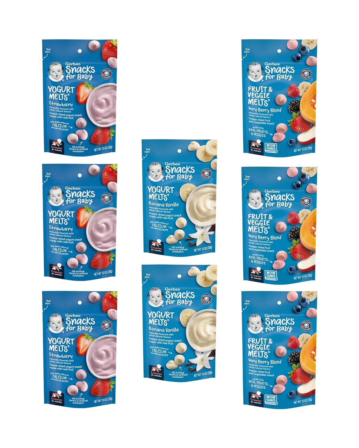 Gerber Snacks For Baby Variety Pack, Yogurt Melts & Fruit & Veggie Melts, 1 Ounce Pouch (Set Of 8)