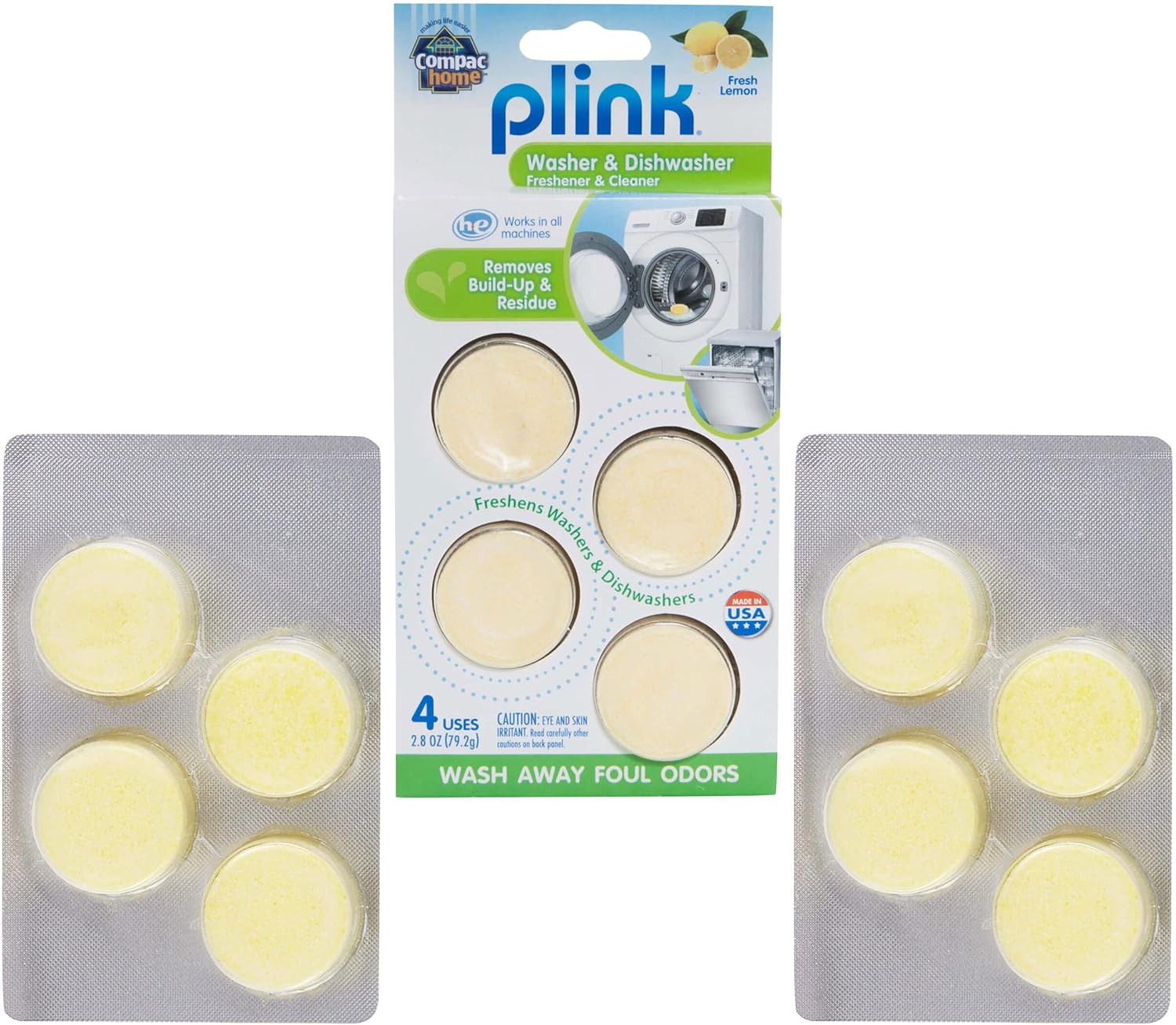 Compac Home Plink Appliance Freshener, Dishwasher, Washing Machine Cleaner, Water Activated, Fresh Lemon Scent, 12 Count