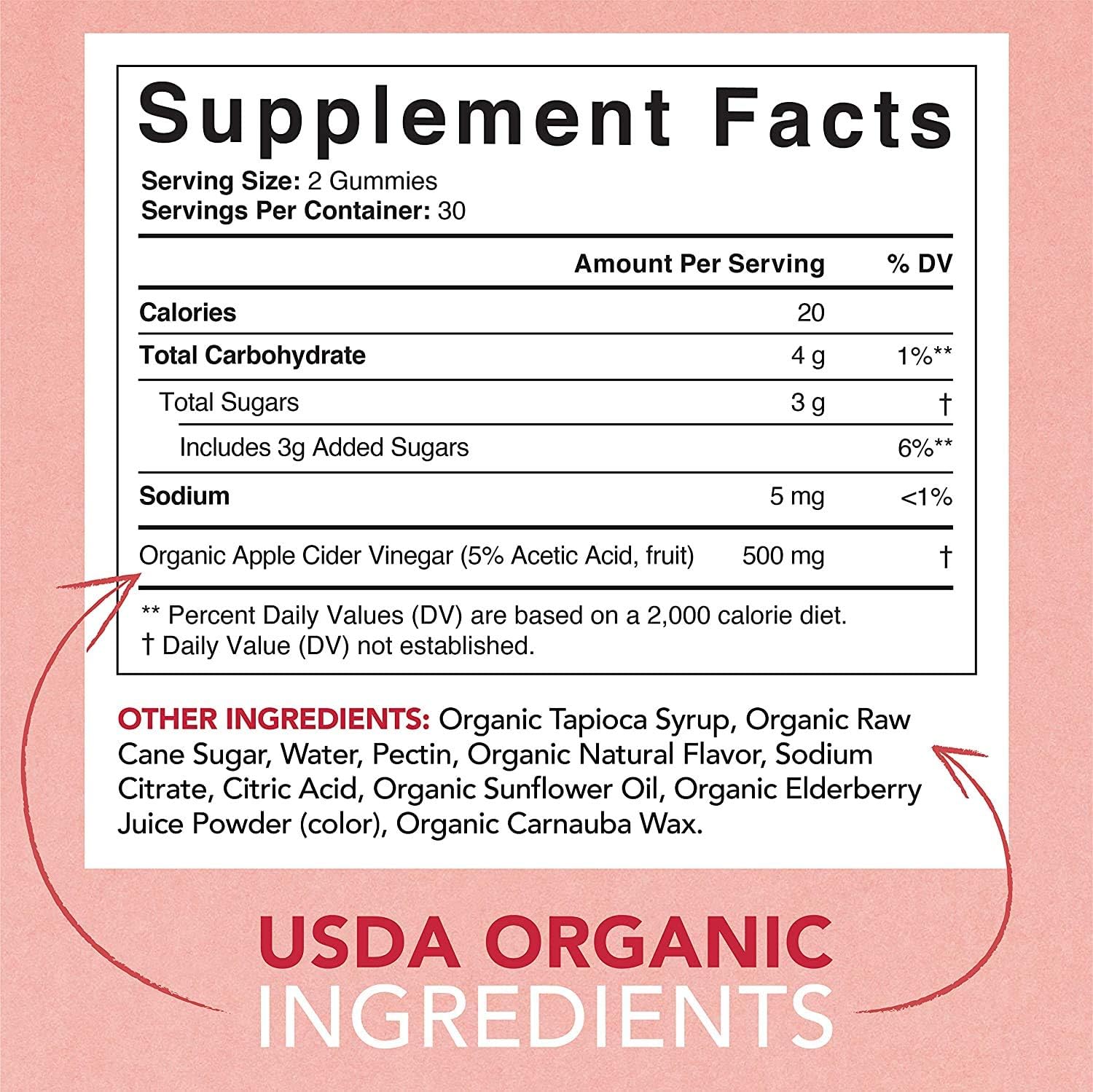 Sports Research Organic Apple Cider Vinegar Gummies with The Mother - USDA Organic, Vegan Certified & Non-GMO Verified (60 Vegan Gummies) : Everything Else