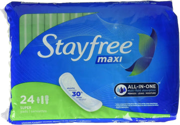 Stayfree Stayfree Maxi Pads, Super, Wingless, 24 Count, Pack Of 6, 24 Count (Pack Of 6), 24 Count