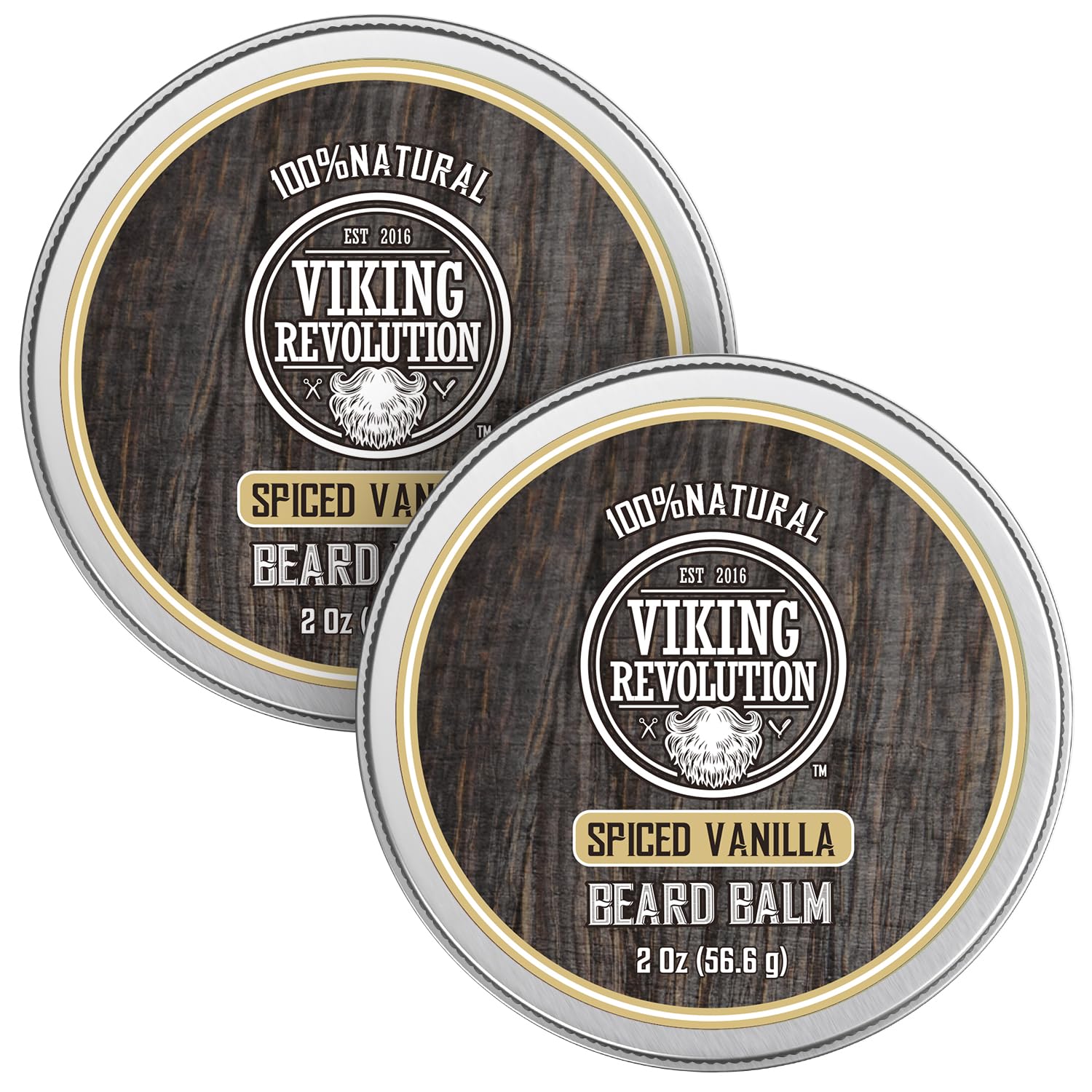 Viking Revolution Spiced Vanilla Beard Balm - Beard Butter With Argan Oil, Beard Softener For Men With Jojoba Oil - Beard Moisturizer For Men With Beeswax - Beard Wax For Men (2Oz, 2 Pack)