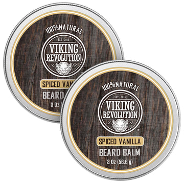 Viking Revolution Spiced Vanilla Beard Balm - Beard Butter With Argan Oil, Beard Softener For Men With Jojoba Oil - Beard Moisturizer For Men With Beeswax - Beard Wax For Men (2Oz, 2 Pack)