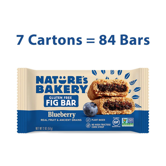 Nature'S Bakery Gluten Free Fig Bars, Blueberry, Real Fruit, Vegan, Non-Gmo, Snack Bar, 12 Count (Pack Of 7)