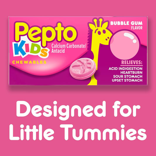 Pepto Kid'S Chewable Tablets For Heartburn, Bubblegum Flavor, 24 Count (6 Pack)