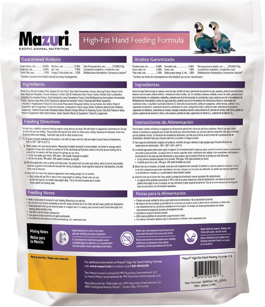 Mazuri | High-Fat Hand Feeding Formula For Baby Birds | 4 Pound (4 Lb) Bag