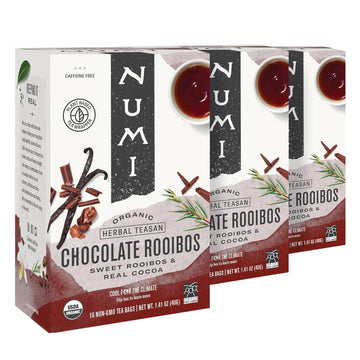 Numi Organic Chocolate Rooibos Tea, 16 Tea Bags (Pack Of 3), Red Tea With Cocoa, Honeybush & Vanilla (Packaging May Vary)