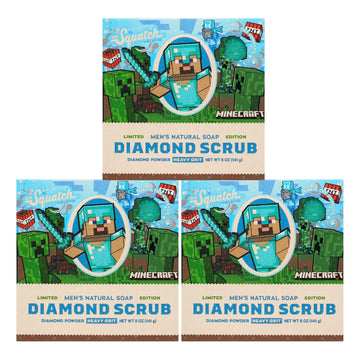 Dr. Squatch Minecraft Collection - Natural 3 Soap Gift Set - Cold Process Soap With No Harsh Chemicals - Smells Like Quest For Survival - Diamond Scrub