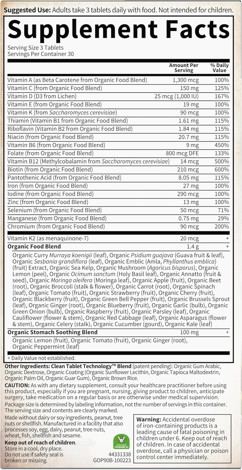 Garden Of Life Organics Prenatal Vitamins - 30 Tablets, Prenatal Once Daily Whole Food Vitamins For Women With Folate Not Folic Acid, Vitamin D3, Iron, Vegan One A Day Prenatal Multivitamin : Health & Household