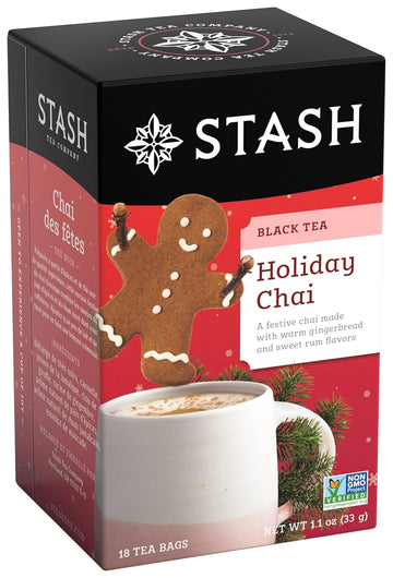 Stash Tea Holiday Chai Tea 18 Count Tea Bags (Pack Of 6), Individual Spiced Black Tea Bags For Use In Teapots Mugs Or Cups, Brew Hot Tea Or Iced Tea