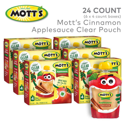 Mott'S Cinnamon Applesauce, 3.2 Oz Clear Pouches, 24 Count (6 Packs Of 4), No Artificial Flavors, Good Source Of Vitamin C, Nutritious Option For The Whole Family