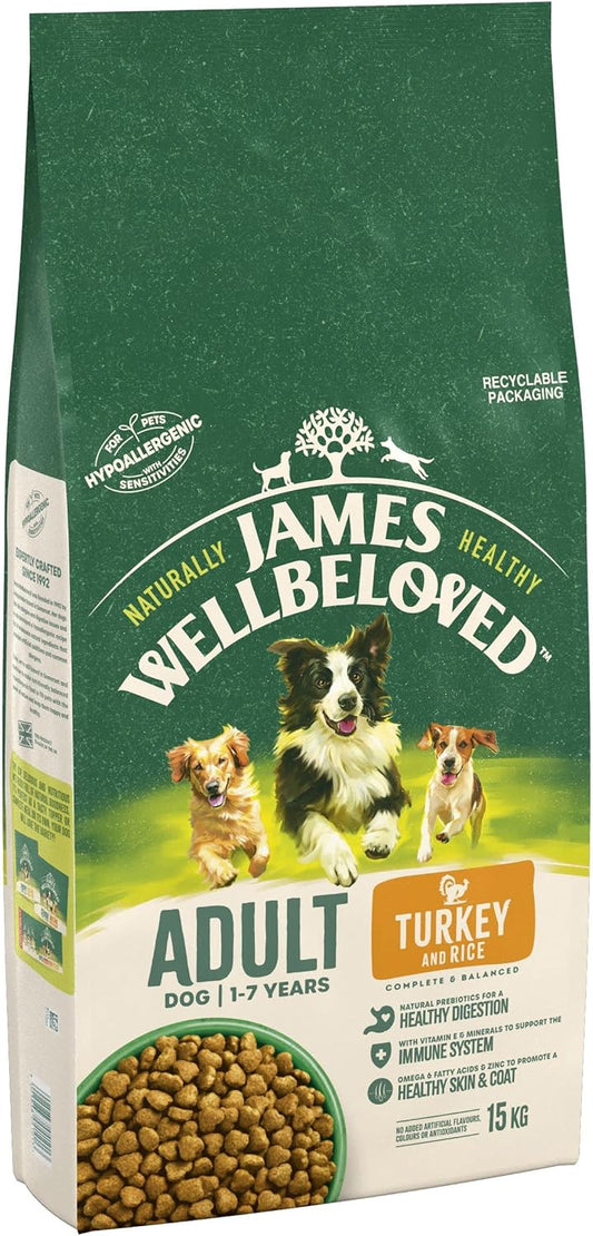 James Wellbeloved Adult Turkey & Rice 15 kg Bag, Hypoallergenic Dry Dog Food?02JT1