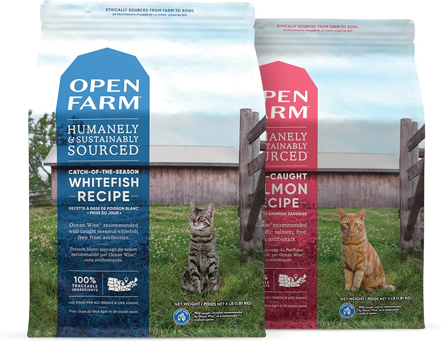 Open Farm Grain-Free Wild-Caught Salmon & Catch-Of-The-Season Whitefish Dry Cat Food Bundle, 4 Lbs