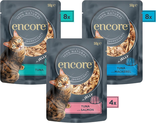 Encore Natural Wet Cat Food, Multipack Tuna with Fish Selection in Jelly 5 x 50g Pouch, Pack of 4 (Packing May Vary)?ENCP8223