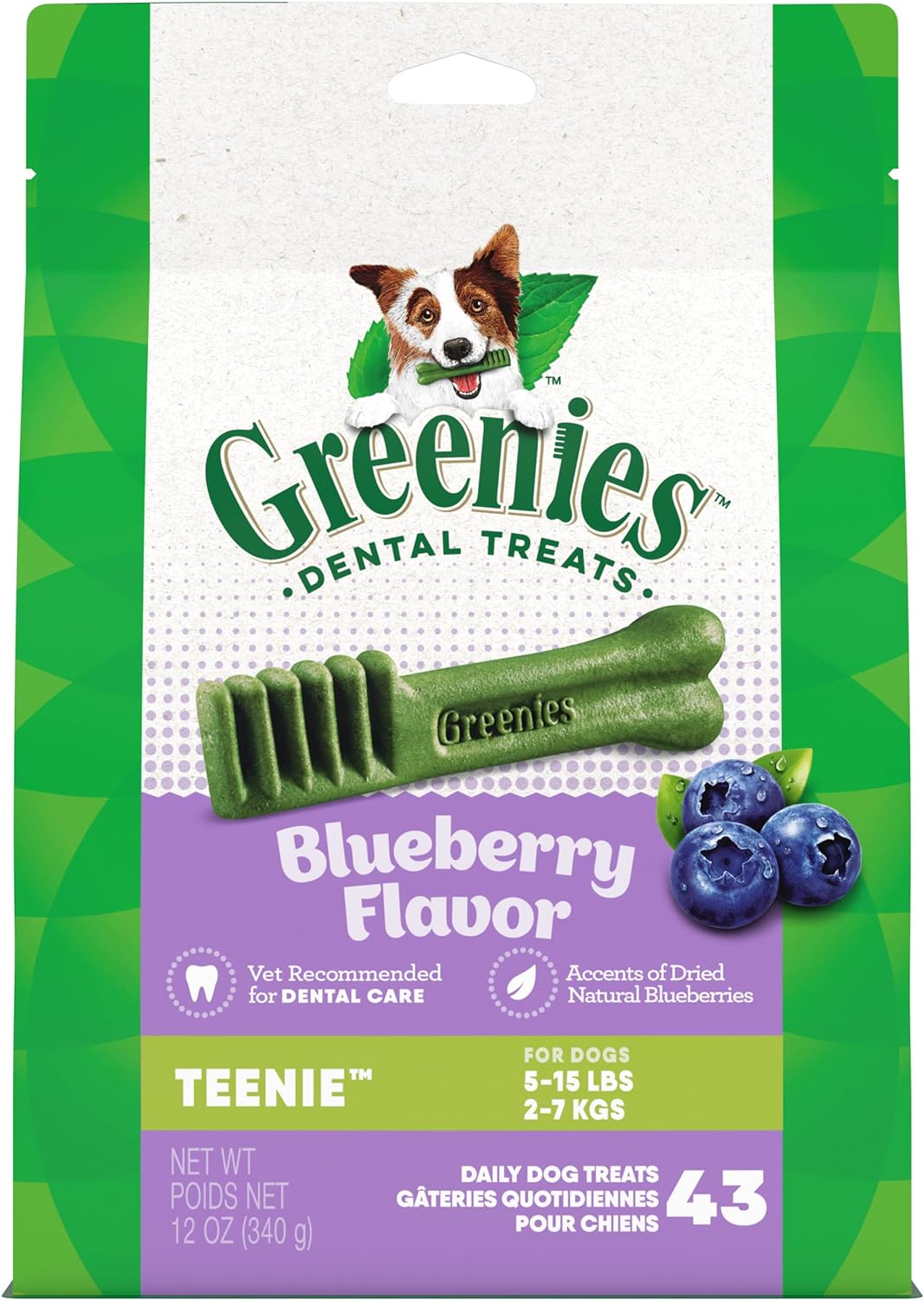 Greenies Teenie Natural Dental Care Dog Treats Blueberry Flavor, 12 Oz. Pack (43 Treats)