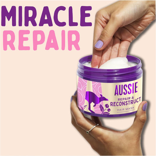Aussie Repair & Reconstruct Hair Mask, Vegan Hair Treatment, For Dry & Damaged Hair, With Macadamia Nut Oil, 300Ml