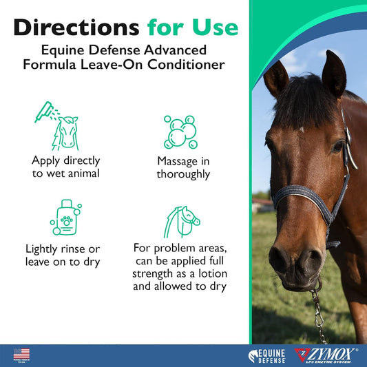 Zymox Equine Defense Advanced Formula Leave-On Conditioner, 12Oz. – Horse Coat Care: Detangles, Soothes, & Moisturizes Skin, Mane & Tail