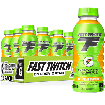 Fast Twitch Energy Drink From Gatorade, Tropical Mango, 12Oz Bottles, (12 Pack), 200Mg Caffeine, Zero Sugar, Electrolytes