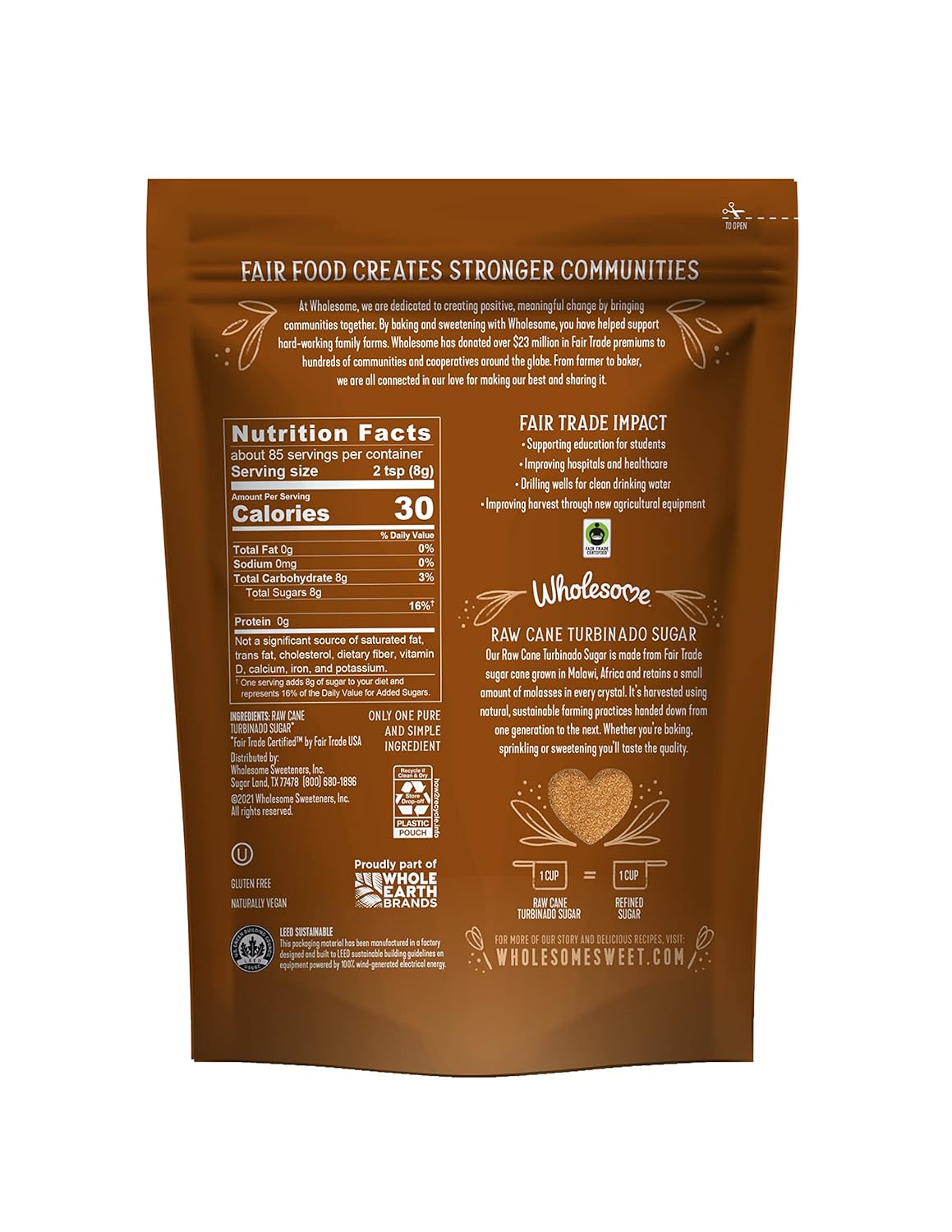 Wholesome Sweeteners Raw Cane Fair Trade Unrefined Non Gmo Gluten Free 1.5 Pound Pack Of, Natural Turbinado Sugar, 288 Ounce, (Pack Of 12)