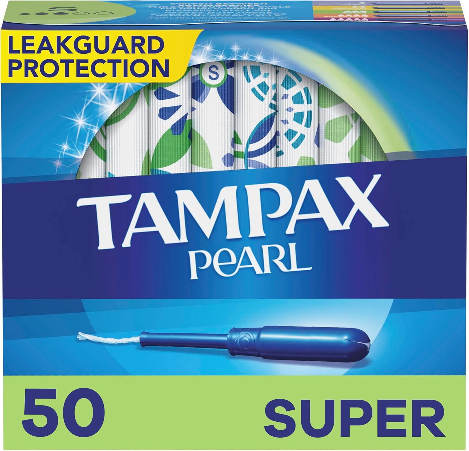 Tampax Pearl Tampons Super Absorbency, With Leakguard Braid, Unscented, Unscented, 50 Count