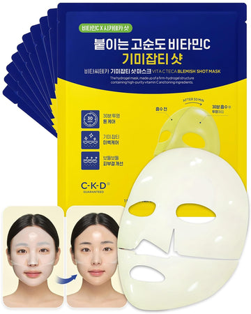 Ckd Vita C Teca Blemish Shot Mask - Hydrogel Firming Face Mask Sheet With Pure Vitamin C & Centella Asiatica, Radiance, Relief For Dark Spots & Blemishes, 10 Sheets