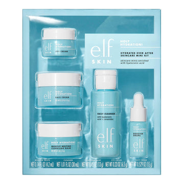 E.L.F. Skin Hydrated Ever After Skincare Mini Kit, Cleanser, Makeup Remover, Moisturiser & Eye Cream For Hydrating Skin, Airplane-Friendly Sizes