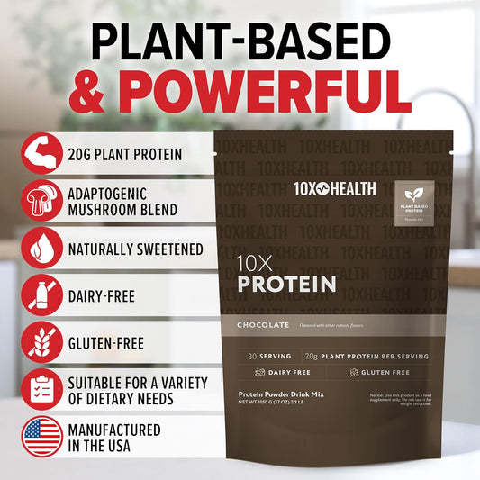 10X Health Vegan Protein Powder - 20G Per Serving Plant Based Protein Powder For Muscle Support, Strength & Nutrition - Dairy-Free & Gluten-Free - Honey Vanilla 2.3 Lbs, 30 Servings